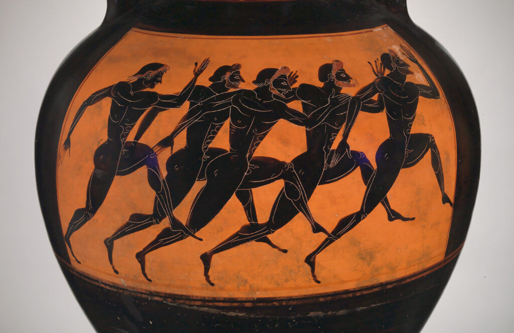 Panathenaic prize amphora with marathon runners at the Olympic games, ca 550-530 BC.