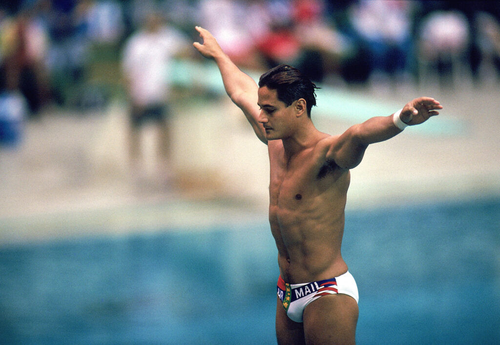 Greg Louganis on the diving board at the