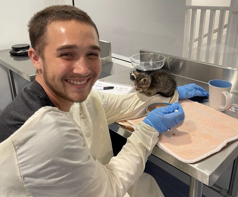 Jay Robinson with a rescue kitten.